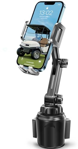 TOPGO Golf Car Phone Holder, [No Shaking & Stable & Adjustable Pole] Universal Cup Phone Mount for EZGO/Club Car/Yamaha - Grey