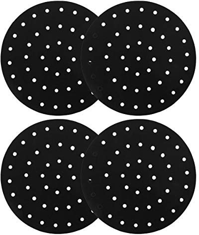 FEESHOW Lot de 4 Tapis Anti-adhésifs pour Four et Barbecue, Tissu en fibre de verre, tapis de grille pour barbecue Noir 19cm