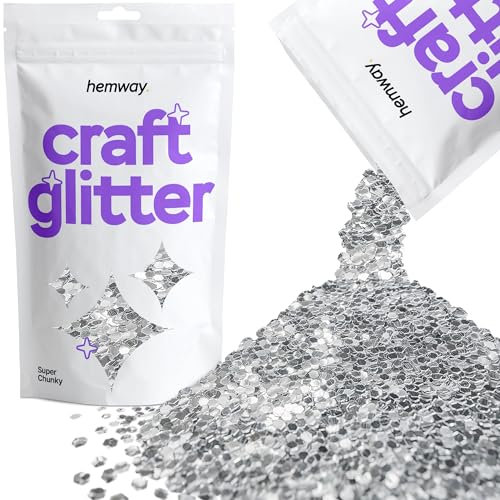Hemway Craft Glitter - Silver | 100g Super Chunky Metallic Sequin Flakes for Resin & Epoxy Crafts | Supplies for Tumblers, Cards, Jewellery, Candle, Hair, Face, Body & Nail Art