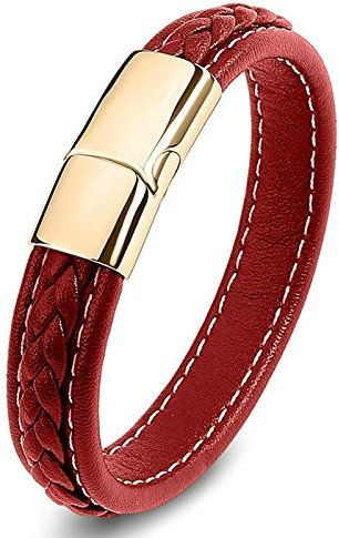 Beydodo Armbänder Leder Herren, Armband Partner Edelstahl Magnet Geflochten Freundschaftsarmband Herren Jungen Rot 18.5CM