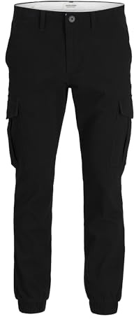 JACK & JONES Men's JJMarco Cargo Jogger Sweatpants Cuffed Track Bottom Slim fit Black 30W / 30L