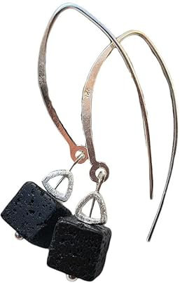 Lava Würfel Silber Ohrringe*925er Silber*gebürstete Silber Dreiecke*Große Ohrhaken, Würfel ohrringe, lava Schmuck, Geschenk