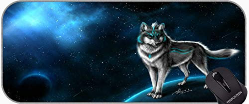 Tapis de souris Extended XXL - Motif loup de lune - Blanc/bleu