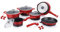 ROYALTY LINE, 17-teiliges Set, Kochgeschirr aus gegossenem Aluminium, marmorierte Beschichtung, mit abnehmbaren Silikongriffen, für alle Herdarten geeignet, 24-28 cm, Rot
