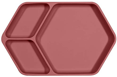Kindsgut Silikon-Teller, Sauggeschirr aus Silikon, guter Halt und rutschfest dank Saugnapf, frei von BPA und FDA-konform, Altrosa