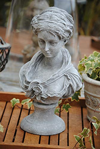 Schöne Dame Büste Frau Figur Skulptur Shabby-Style Stein Grau H36 Garten Deko