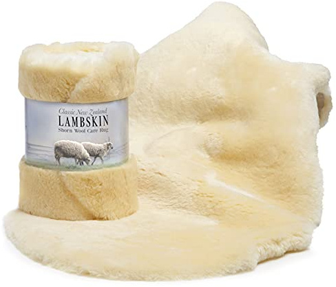 Desert Breeze Distributing Genuine New Zealand Baby Sheepskin, 100% Natural, Soft Shorn Wool, Soothing Comfort, All Seasons, Size Large LRG 34-36 inches in Length