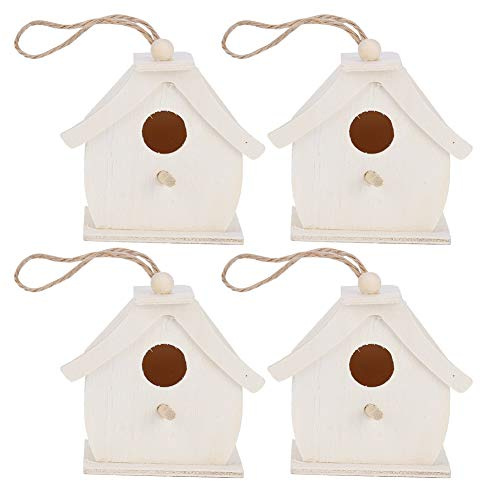 Casetta per uccelli in legno, Mini gabbia decorabile con corda robusta per appendere 4 pezzi per giardino balcone esterno, Casa per uccelli bluebirds cardinals