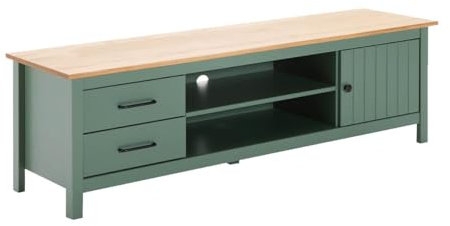 AltoBuy Tina - Meuble TV 1 Porte 2 Tiroirs Bois Ciré et Vert