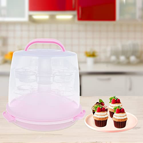 DENEST Cake Carrier Holder Containers Plastic Thickened 3-Layer Carry Cupcake Cake Box Portable Muffin Cup Box 11.22x 8.66x 9.84Inch Prevent Tilt Cake and Cupcake Holder Carrier Container Pink
