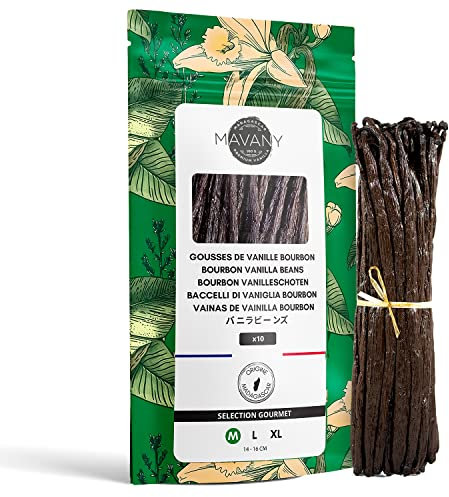 Mavany - 10 Gousses de VANILLE DE MADAGASCAR/BOURBON - Qualité gourmet sélectionnée pour la PÂTISSERIE/CUISINE - Taille 14 à 16 cm 25 grammes environ - Emballage dans un sachet fraîcheur refermable