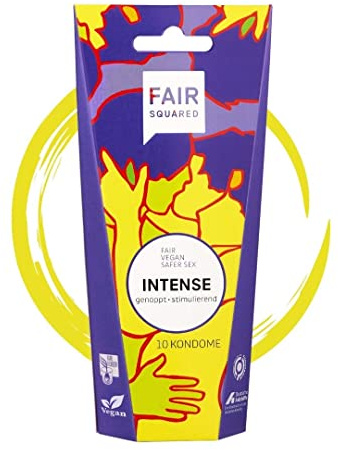 FAIR SQUARED 10 Stück Kondome Intense – stark genoppt – vegane Präservative – Naturkautschuk nachhaltig & fair – LGBTQ – Präservativ mit Noppen für mehr Extase – Condome vegan