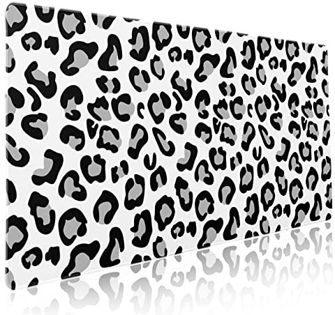 White Leopard Print Gaming Mouse Pad XXL Cute Grey Cheetah Texture Extended Big Large Desk Mat Non-Slip Rubber Base Stitched Edge Long Keyboard Mousepad for PC Computer laptop,35.4×15.7 in