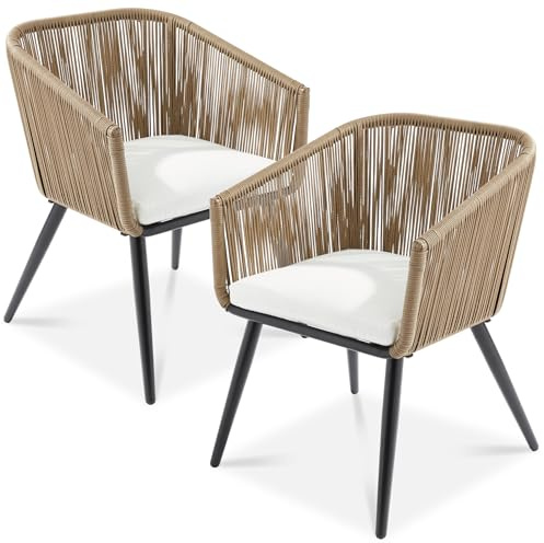 Best Choice Products Set of 2 Patio Dining Chairs, Outdoor Seating for Backyard, Poolside, Balcony w/Woven Wicker Design, 250lb Weight Capacity - Natural/Ivory