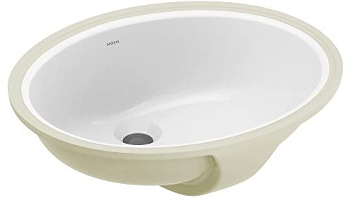 Moen BGCW10OU1619 - Fregadero ovalado de porcelana vítrea blanca de 19.25 x 16.25 x 7.75 pulgadas con un acabado de porcelana de alto brillo para colocar en encimera de tocador, BGCW10OU1619