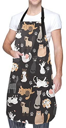 Sweetshow Niedliche Hundeschürze mit 2 Taschen und verstellbarem Hals, wasserdicht, für Küche, Kochen, Hundepflege, Schürzen für Damen und Herren, schwarze katze, 33 x 28 inches