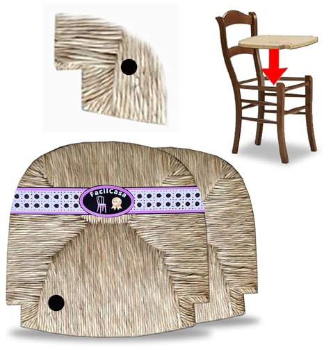 FacilCasa Assise de Chaise en Paille, Piètement de Chaise tissé à la Main, Paille Naturelle tressée, 2 manuels de Montage et d'entretien Nr. 2 Assise en Paille Marocca (L.41 x P.39 cm)