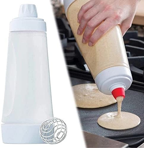 Pancake Mixer Bottle Teigflasche Pancake Teigspender Quetschflasche mit Deckel und Skala Teigspender,Teig Mixer für Pancakes Pfannkuchen für Pancakes,Muffins,Poffertjes,Crepes und Waffeln