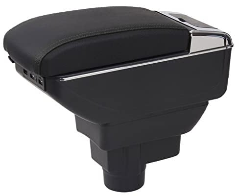 Car Armrest Box Compatible with Opel Vauxhall Corsa D 2006-2014, Dual Layer Armrest with 7 USB Charging Ports Black PU Leather Central Console Storage Box Automobile Arm Rest