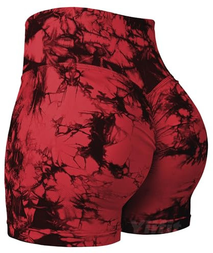 Yiifit Nahtlose Booty Damen Yoga Tie Dye High Waist Workout 3 Sport Shorts Rot X-Large