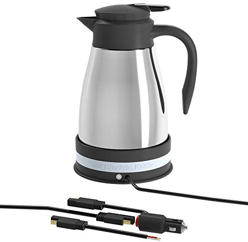 Riloer Bouilloire de Voiture 12V/24V, Bouilloire de Chauffe-Eau de Voiture en Acier Inoxydable Portable de 1200ML