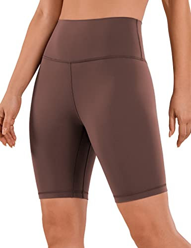 CRZ YOGA Naked Feeling Damen Radlerhose Blickdicht Hohe Taille Kurze Sporthose Yoga Sommer Shorts für Gym Sport - 20cm Taupe 40