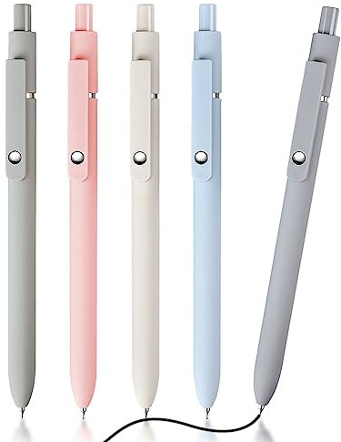 Relota 5 Stück Kugelschreiber Set 0.5mm, Einziehbare Aesthetic Stifte, Schwarze Tinte Gel Kugelschreiber, Ballpoint Pen, Glatte Schreibstifte Gelstift für Schule, Büro, Zuhause Geeignet (Morandi)