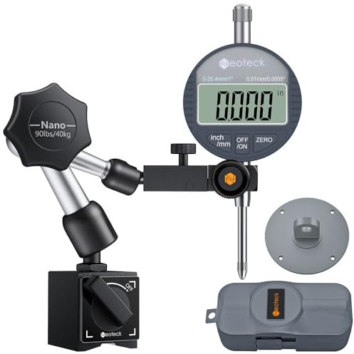Neoteck Messuhr und Magnetfuß 25,4 mm Digitales Messuhren Set (0,0005/0,01 mm) mit Aufbewahrungskoffer Messwerkzeug Elektronische Messuhr für Labor Werkstatt 3D Drucker - 90lbs (40kg) Max Pull