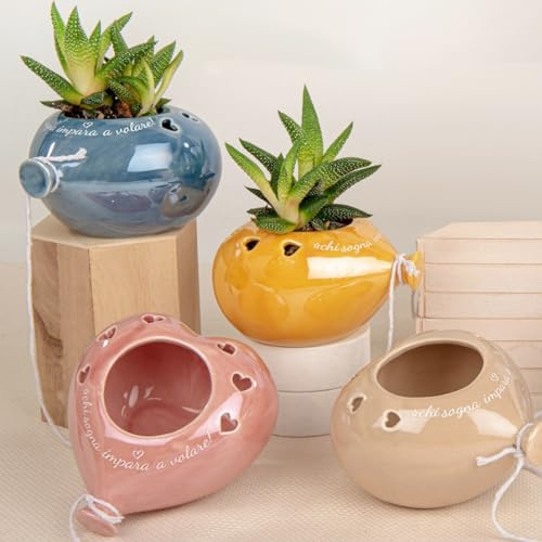 Doni Bomboniere Battesimo 4PZ Porta Piante Palloncino A Forma Vaso Originali Regalo Matrimonio Compleanno Prima Comunione Santa Cresima Diciottesimo di Cuore Colorati con Frasi Chi Sogna Impara