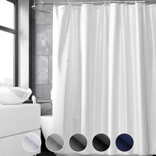 REDKEY Rideau Douche, Rideau de Douche 180x220 cm, Lavable en Machine avec 12 Crochets, Imperméable, Anti Moisissure, Tissu Polyester Rideaux de Baignoire pour Salle de Bains Blanc