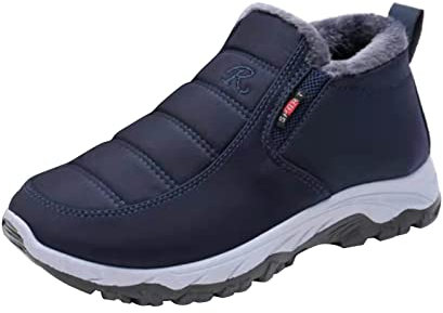 Herrenstiefel für Paare, Winter, flach, spritzig, dick, Samt, warm, seitlicher Reißverschluss, mittelhoher Schlauch, Schneestiefel, Jagdstiefel, blau, 39 2/3 EU