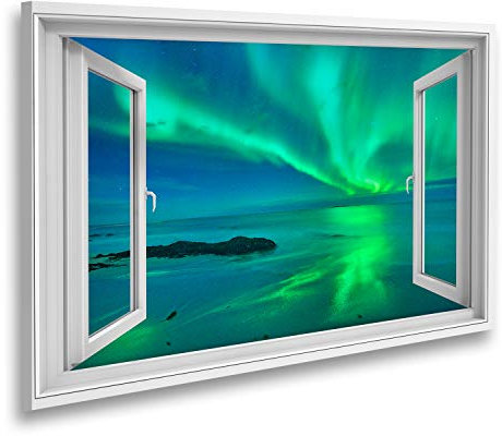 islandburner Prime Bild auf Leinwand Fensterblick Polarlicht auf dem Meer Nordlichter auf Bilder Wandbilder Poster