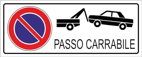 M-ITALY CARTELLO SEGNALETICO UNI - PASSO CARRABILE mod 2 - Adesivo Extra Resistente, Pannello in Forex, Pannello In Alluminio (30x12, Adesivo)