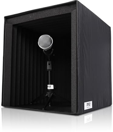 Pyle Sound Isolation Recording Shield Box - Microphone Foam Booth Cube, Sound Dampening Filter - Audio Acoustic Noise Isolator Platform Pads with Wedge Padding for Studio, Podcast, and Vocal Use