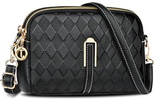 TEUEN Petit Sac a Bandoulière Femme, Simili Cuir Souple en PU Saccoche Bandouilliere avec Poches Multiples 2 in 1 Sacs à Main Portés Épaule et Pochette Bandoulière pour Telephone Portable