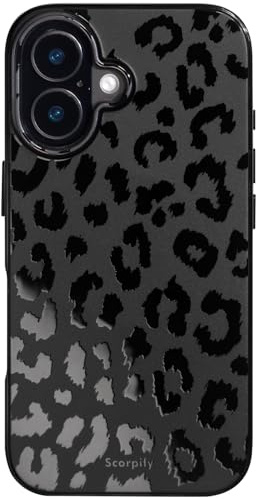SCORPIFY für iPhone 16 Hülle mit mattem schwarzem Leoparden Muster [kompatibel mit Magnetic], süße magnetische Handyhülle mit Geparden Print für Frauen, Mädchen und Männer, schmaler Bumper
