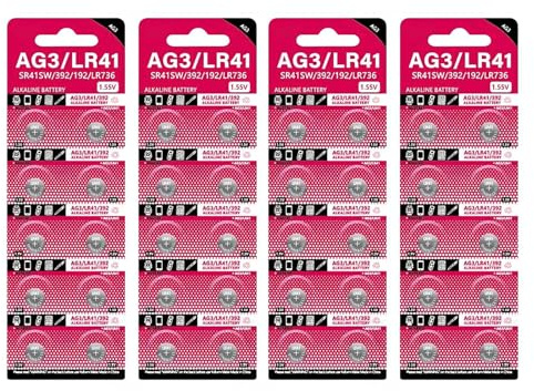 Knopfzelle AG3 1,55 V Knopfbatterien SR41 192 L736 384 SR41SW CX41 LR41 392 für Lampen, Uhren, Kameras, 40 Stück