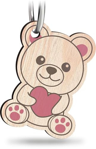 Teddy Schlüsselanhänger handgemacht aus Holz, Glücksbringer, Bär Schutzengel Anhänger Cartoon Niedlich, Süßes Geschenk, Geschenk Freundin
