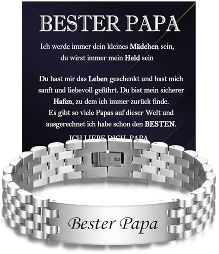 FAOMZQ Papa Geschenk von Tochter Sohn, Edelstahl Armband mit Gravur für Vater, Bester Papa Armband Geschenke zum Geburtstag Weihnachten Vatertag Ruhestand Erntedankfest