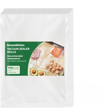 Bonsenkitchen Vacuum Sealer Bags (15cm x 25cm, 100 Pack) – BPA Free, Extra Thick & Textured Commercial Grade Vacuum Bags for Food Storage, Sous Vide, Freezer & Long-Term Preservation, TB02