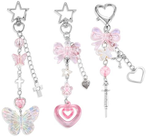 3 piezas Phone Charm Y2K Lindo Teléfono Móvil Colgante Mariposa Llavero Cadena Estética Y2k Colgante Móvil Colgante Bolsa Charms Phone Charm para Teléfono Móvil, Llavero, Cámara Colgante