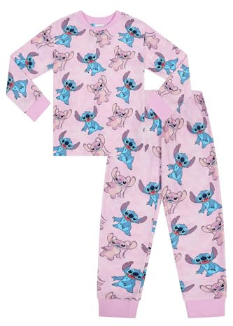 Disney Pigiama lungo in pile con motivo angelo, Lilo e Stitch, per bambine, colore: rosa, rosa, 10-11 Years