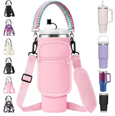 Epzia Stanley Cup Zubehör Tasche mit Paracord-Griff für 40/30 oz Isolierbecher, Neoprenhülle mit 2 Taschen & verstellbarem Schultergurt – Stanley Quencher Accessories