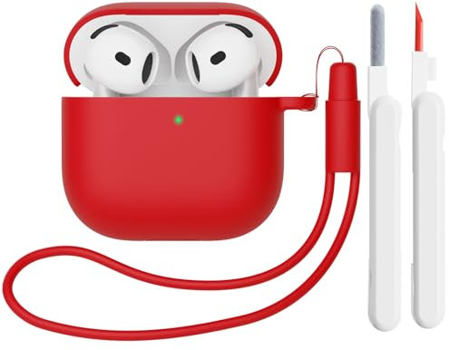 Mocarheri Custodia Case Compatibile con AirPods 4 2024 con Kit di Pulizia, Premium Silicone per Airpods 4 Custodia Cover Custodia protettiva in silicone antiurto, LED Frontale Visibile, Rosso