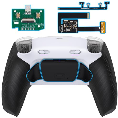 eXtremeRate Rise Plus MAX Remap Kit für ps5 Controller BDM-010/020, Custom Gummiert Griff Rückgehäuse & Programmierbare Back Paddles & Clicky Trigger Stops Kit für ps5 Controller–Schwarz Weiß