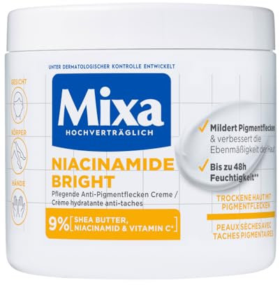 Mixa feuchtigkeitsspendende Anti-Pigmentflecken Allzweckcreme, Geeignet für Gesicht, Körper & Hände, Niacinamide Bright, Hypoallergen, 400 ml