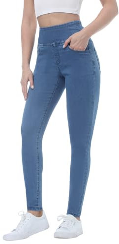 Chasehot Vaqueros Elásticos Mujer, Skinny Slim Jeans De Tiro Alto Jeggings Treggings Push Up Pantalón Vaqueros Elástico Ankle Leggins con Bolsillos, Azul Medio-XL