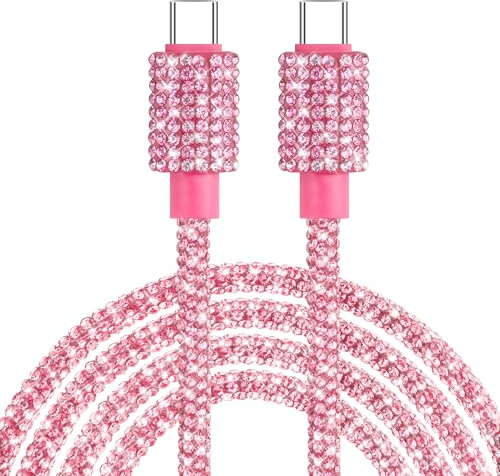 Coolden Cable USB C 1.2M 66W Chargeur USB C vers USB C Charge Rapide Câble Chargeur Bling Diamants Cable pour iPhone 15 16 Pro Samsung S25 S24 S23 Ultra S20 S21 A54 iPad Air MacBook Pro Switch Rose