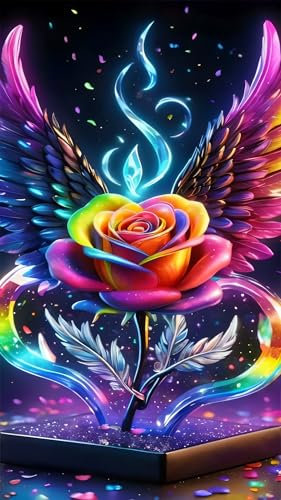 ARTGOTO Diamond Painting Eckige Steine Groß XXL Bilder Erwachsene,40x70cm Engelsflügel Rosen A,5D Diamant Painting Set Viereckige Quadratische Steine mit Zubehör Für Wohnzimmer Dekoration