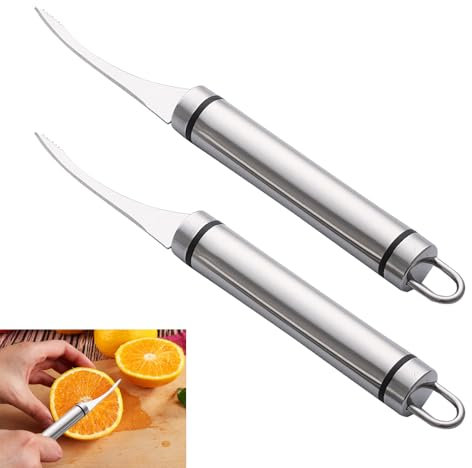 pluvialix 2 Stück Orangenschäler,Grapefruit Löffel,Kiwi Messer aus Edelstahl mit Wellenschliff,zestenschäler Orangenmesser Grapefruitlöffel,Küchenmesser mit Mandarinenschäler Apfelsinenschäler
